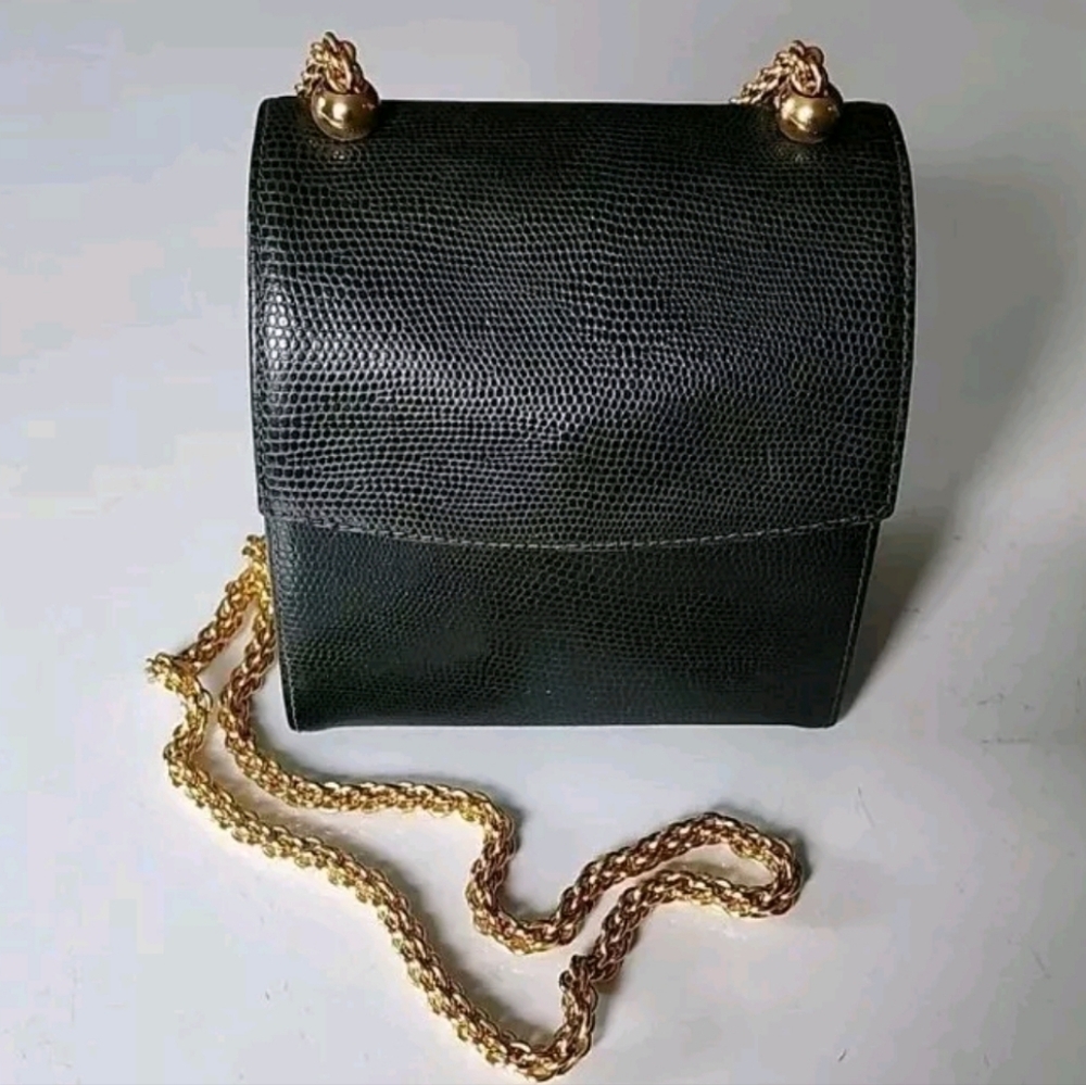 Henri Bendel W Boxy Envelope Top Heavy Gold Chain Strap Purple Reptile Print